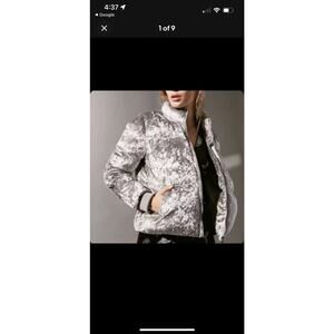 UO Silence Noise Velvet‎ Puffer Zip Up Jacket Silver Gray Sz Medium, NWOT